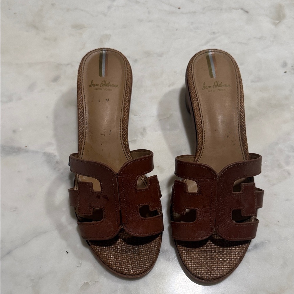 Sam Edelman Brown Leather Cutout Slide Mules